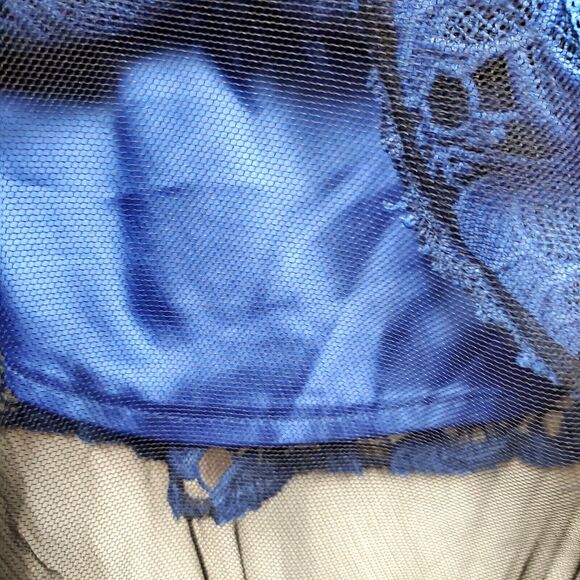 Boston Proper Sheer Mesh Illusion Black Blue Lace Maxi Dress Strapless Size 0 - Picture 7 of 16